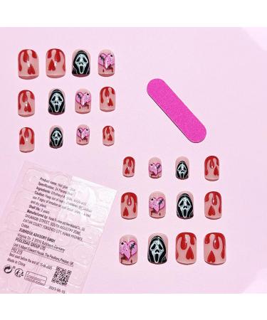24 Pcs Halloween Press on Nails - Glossy Short Acrylic Nails with Bloody Heart & Ghost Designs for Women & Girls | Easy Stick-On False Nails - Buy Online on GoSupps.com