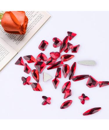 1820Pcs Red Rhinestones Nail Gems - 12 Styles 3D Glass Crystals | Multi Shape Flatback Face Gems with Rhinestones Picker and Tweezers - Buy Online on GoSupps.com