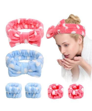 Yoseng Upgrade Your Skincare Routine Spa Headband and Wrist Towels Set - Soft  Versatile  and Adorable(Set of 6) Pink white Blue White