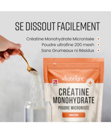 Cr atine Monohydrate en Poudre Micronis e | Sachet 400 g | 114 Portions | Creatine Monohydrate Poudre Ultra-Fine 200 Mesh Dissolution Rapide (Pas en Gelules ni Gummies) | Vegan | Vitabright 400g - Buy Online on GoSupps.com
