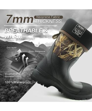 Hellorain Men's 7mm Neoprene Insulated Waterproof Mid Calf Rain Boots - Durable Rubber Work Boots for Hunting, Farming, Gardening, Fishing - 12 Wide Camo - Buy Online on GoSupps.com