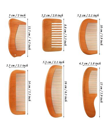 6-Piece Handmade Wooden Comb Set - Natural Green Sandalwood Wide/Fine Teeth, Anti-Static, No Snag - Ideal for Kids, Women, Men - Cute Style - Buy Online on GoSupps.com