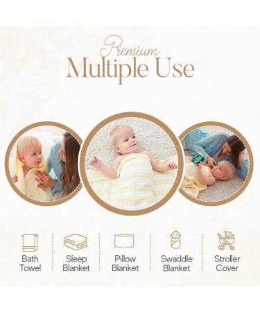 HardNok Muslin Baby Bath Towel Set - Super Soft 6 Layer Muslin Cotton - 2 Large Towels, 3 Washcloths - Yellow (Amsicotion) - Buy Online on GoSupps.com