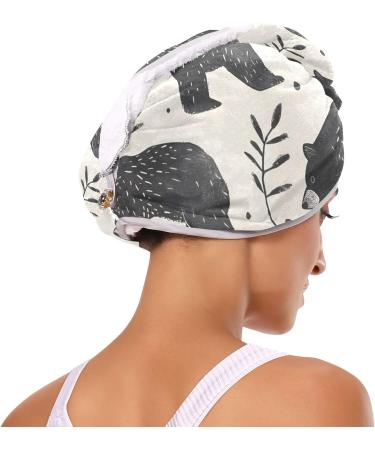Black Bear Leaf Hair Towel 2 Pack - Super Absorbent Quick Dry Hair Turbans for Women & Girls | Ideal Hair Wraps with Button Twisty Design - Buy Online on GoSupps.com