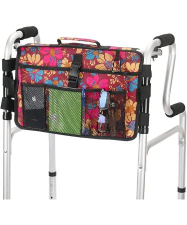 Double Sided Water Resistant Walker Bag with 9 Pockets - Universal Fit for Walker Rollator - Flower Design - Buy Online on GoSupps.com