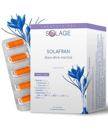 SOLAFRAN – Saffron Ultraconcentré – Morale, Stress, Troubled Sleep, Relaxation, Mood – 30 Capsules – Titled Extract and Vitamins – Saffron, Safranal, Crocine – French Laboratory SOLAGE