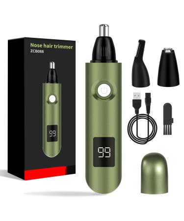 Imoebel nasal hair trimmer 3 in 1 with LED display nasal hair cutter ear hair cutter re-loaded with double cutting blades eyebrows and face hair trimmers for men and women green