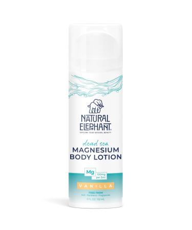 Natural Elephant Dead Sea Magnesium Lotion Vanilla Scented Body Moisturizer | Topical Magnesium with Dead Sea Minerals 5 oz (150 ml)