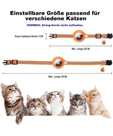 Mouyou Airtag Cat Neck Band - Soft Nylon Reflective Collar with Bell & Safety Clasp Adjustable 22-34cm Orange - Track Your Cat with Airtag Holder - Buy Online on GoSupps.com