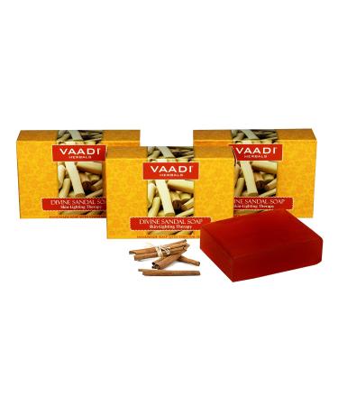 Vaadi Herbals Sandalwood Oil Bar Soap with Saffron and Turmeric Extracts - Handmade Herbal Soap with 100% Pure Essential Oils - ALL Natural - Each 2.65 Oz - Pack of 3 (8 Oz)