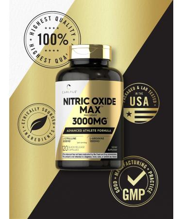 Carlyle Nitric Oxide Supplement 3000mg - Pre Workout with L-Arginine & L-Citrulline | 120 Capsules | Non-GMO Gluten Free - International Shipping Available - Buy Online on GoSupps.com