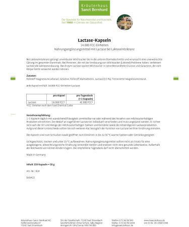 Sanct Bernhard Lactase Capsules 14 000 FCC Units - 150 Count - Improve Digestion & Lactose Intolerance Relief | International Shipping - Buy Online on GoSupps.com