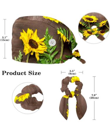 Nurse Scrub Caps - Sunflowers White Wooden Working Cap with Button and Bow Hair Scrunchie - Buy Online on GoSupps.com