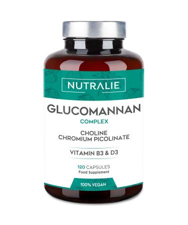 Glucomannan Weight Loss & Appetite Suppressant 100% Natural | Glucomannan Konjac with Choline Bitartrate Chromium Picolinate and Vitamins B3 and D3 | 120 Vegetable Capsules Nutralie