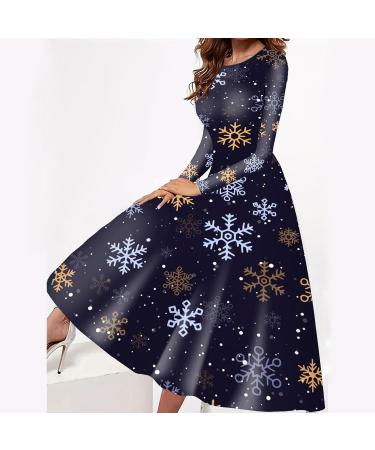 Women's Christmas Dress Hoodie - Cartoon Elk Party Costume Elegant Dark Blue Sweater Dress XXL - Buy Online on GoSupps.com