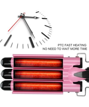 Electric Hair Waver Wand 3 Barrel Curling Iron Adjustable Wand Hair Curler Waver Crimper Styling Tool 110V 240V(Pink 22mm) - Buy Online on GoSupps.com