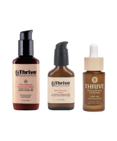 Thrive SPF30 Protect Restore & Tone Superplant Skin Care Set - Gift Set with Mineral SPF30 Sunscreen Recovery Serum Spot On Serum - Vegan Made in USA
