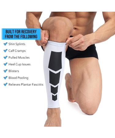 360 RELIEF Compression Calf Sleeves - X-Large White for Fitness & Sports | Shin Splints, Muscle Cramps, Running, Hiking | 1 Pair with Mesh Laundry Bag - Buy Online on GoSupps.com