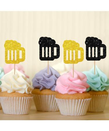 24pcs Beers Cupcake Toppers Cheers and Beers Cupcake Toppers Gold&Black Glitter Beer Mug Cake Decoration for Men Women Beer Themed Birthday Party Supplies - Buy Online on GoSupps.com