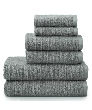 Welhome James | 2 Bath Towels 2 Hand Towels 2 Washcloths | Stripe Textured Gray Bathroom Towels | Soft & Absorbent Towels for Bathroom | Quick Dry Towels | 100% Cotton 6 Piece Towel Set 6 Piece Towel Set Gray