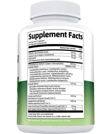 Chlorophyll Body Deodorizing Supplement with 10 Billion CFU Probiotic Vitamin C & E Parsley Peppermint Green Tea Prebiotics Chlorophyll Capsules Supports Breath & Whole-Body Freshness 120 Caps - Buy Online on GoSupps.com