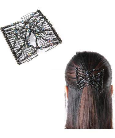 Salmue Hair Combs with Elastic by HairZing - Double Comb for Thick Hair - Magic Easy Beads - Stretchy Hairpin for Women & Girls - Black - Buy Online on GoSupps.com