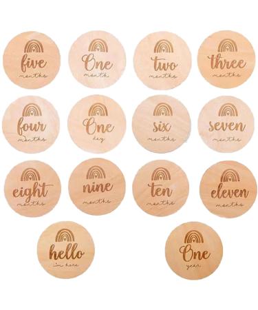 14 Pieces Wooden Baby Milestone Cards milestone Baby Cards Double Sided Milestone Discs Baby Gift Sets for Newborn Infants 0-12 Months Baby Shower Growth Recording