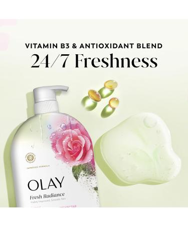 Olay Body Wash for Women Fresh Radiance 24/7 Skin-Loving Freshness Visibly Radiant Plant Based Cleansers Vitamin B3 & Antioxidant Blend All Skin Types Rose Water & Sweet Nectar Scent 35 fl oz - Buy Online on GoSupps.com