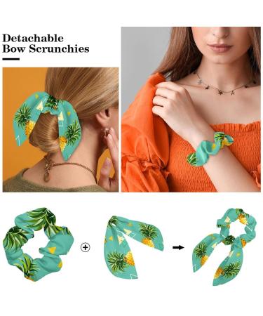 Bowknot Hair Scrunchies 6 Pack - Green Tropical Leaves Design | Hair Elastics Bands for Women - Buy Online on GoSupps.com