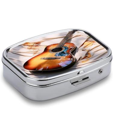 Watercolor Acoustic Guitar Pill Box | 2 Compartment Portable Medicine Organizer | Decorative Metal Case for Pocket & Purse - Buy Online on GoSupps.com