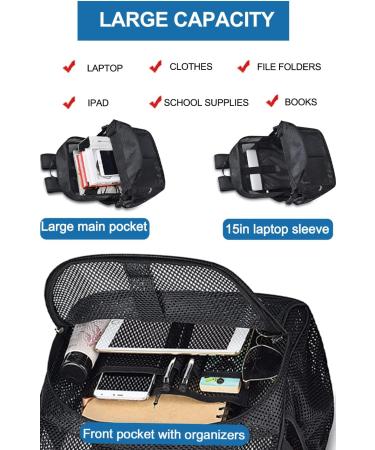 22L Heavy Duty Mesh Backpack for Adults - Black See-Through Bookbag for School, Beach, and Sports - Buy Online on GoSupps.com