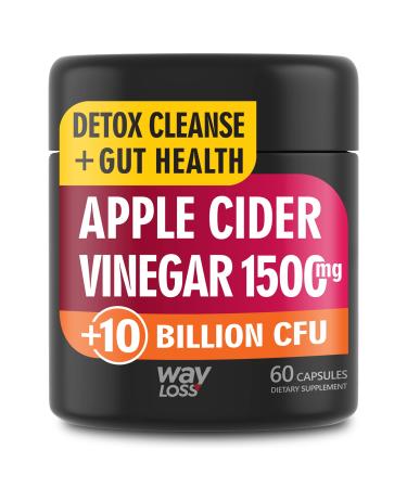 WayLoss 1500mg Apple Cider Vinegar Capsules/Apple Cider Vinegar Pills w/ 10 BILLLION Probiotics as ACV Pills for Women & Men for Daily Detox Cleanse Gut Health Immunity Support 60 Caps