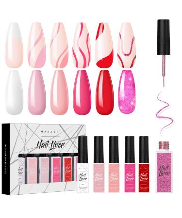 Makartt 6 Colors Nail Liner Gel Nail Polish Set Nails Liner Gel Paint for Nail Painting Soak Off UV Liner Gel DIY Design Manicure Drawing Kit Pink Colors