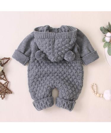 Haokaini Newborn Baby Winter Romper 12-18 Months Grey - Ear Hooded Knitted Snowsuit - Buy Online on GoSupps.com