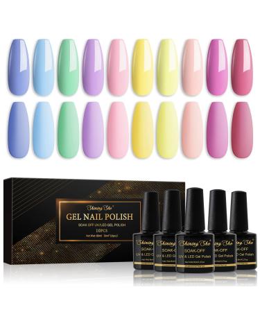 Shining She Pastel Gel Nail Polish Set 10 PCS Gel Nail Polishes Blue Green Pink Purple Yellow Gel Polish Soak-Off UV/LED Manicure Gift for Women Nail Art Salon DIY Home 8ML Macaron - Buy Online on GoSupps.com