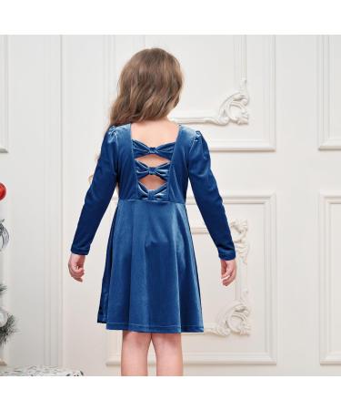 Miipat Baby Girls Velvet Dress | Toddler Girl Long Sleeve Fall/Winter Dress 6-7 Years | Elegant Kids Princess Party Dress in Blue - Buy Online on GoSupps.com