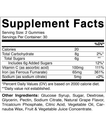 Vitamatic Iron 65 mg Gummies Supplement - 60 Vegan Gummies with Vitamin C - Buy Online on GoSupps.com