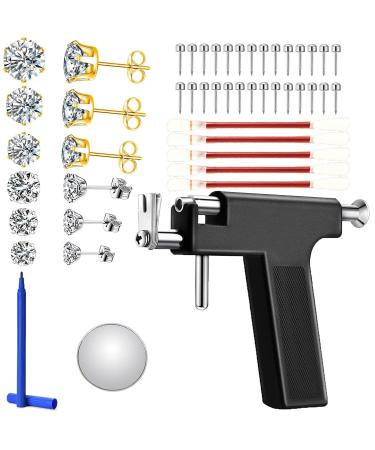 Ear Piercing Gun Kit Tools Set with iodophor swab Stainless Steel Body Ear Piercing Tool Ear Nose Navel Piercing Machines with Ear Studs Safety Pierce Beauty Tool Kit  Salon Home Pearcings Kits Black