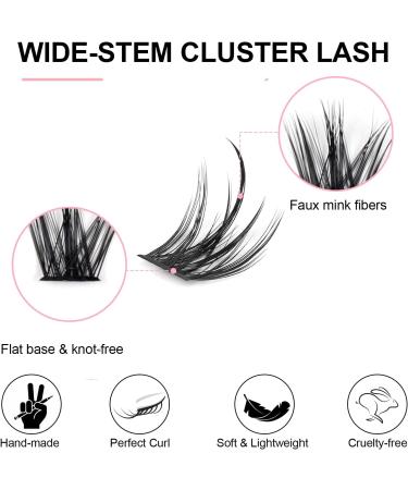 Cluster Eyelash Extensions Kit - 144Pcs D Curl Mix 9-15mm Spire Wheat Wide Stem Lashes - DIY Individual Lashes at Home - Includes Lash Bond, Seal & Applicator - Natural False Eyelashes - Spire Wheat Kit - Buy Online on GoSupps.com