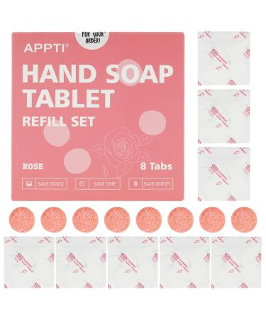 OMASUNB 8PCS Rose Flavor Foaming Hand Soap Tablet Refills Makes 96 fl oz (8 x 12 fl oz Bottles) Fragrance Hand Soap Tablets for Everyday Home Use Outdoor Reducing Plastic Use Eco-Friendly to Earth