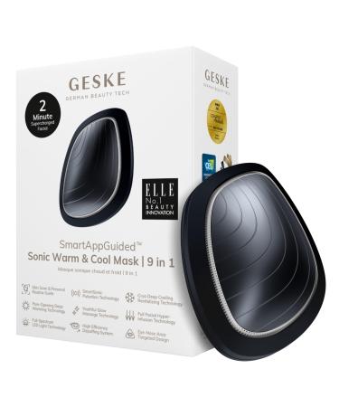 GESKE SmartAppGuided Sonic Warm & Cool Mask | 9 in 1 | Beauty LED Face Mask | Facial Glow | Full Spectrum LED Light | Best Face Massager | Vibrating Mask | Warm and Cold Skincare Black
