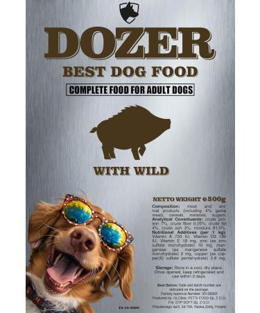 DOZER Adult Dog Food | Complete Food with Different Types of Meat (500 g) | Natural and Nutritious | Wet Dog Food (x 10 Wild Meat) - Buy Online on GoSupps.com
