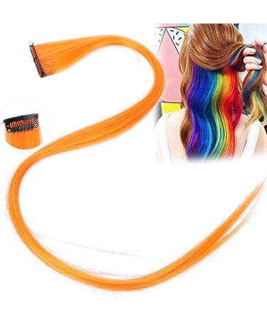 Colored Hairpieces Colored Hair Clip Rainbow Hair Extensions Straight Hairpiece Clip Bright Color Hair Extensions Hairpiece for Cosplay Dress Up Party Holiday for Girls Women Gift (Charm Orange) - Buy Online on GoSupps.com