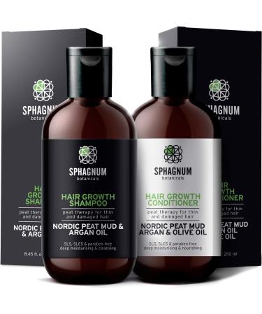 Hair Growth Shampoo and Conditioner - Natural Argan Oil Treatment with Healing Peat Mud for Thin and Damaged Hair. No SLS/Parabens. Helps Prevent Hair Loss.