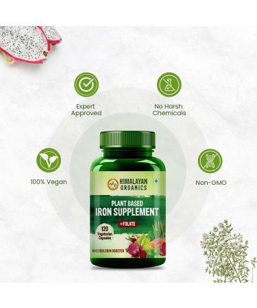 Himalayan Organics Plant Based Iron Supplement with Folate | Blood Builder | Whole Food | 120 Veg Capsules - Buy Online on GoSupps.com