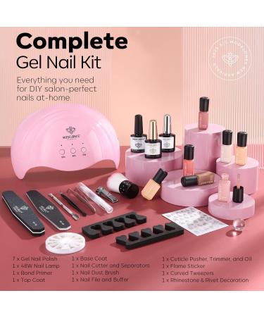 Modelones Gel Nail Polish Kit With 48w UV Led Nail Lamp Starter Kit 22 Pcs Nude Pink Soak Off Nail Gel Polish Set No Wipe Base & Top Coat Bond Primer Diy Home Nail Curing - Buy Online on GoSupps.com