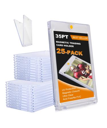 Magnetic Card Holder 35PT Pack of 25 Baseball Card Holders Hard Plastic Trading Card Protectors for Game Sports Cards Basketball/Football Protective Cards Signed Cards Display