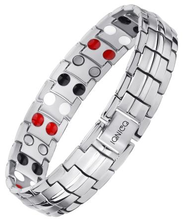 IONICO Magnetic Bracelet for Men and Women | Stress & Pain Healing Product | Alternative Blood Pressure and Circulation Medicine | Therapy for Wellness and Strength (Silver)