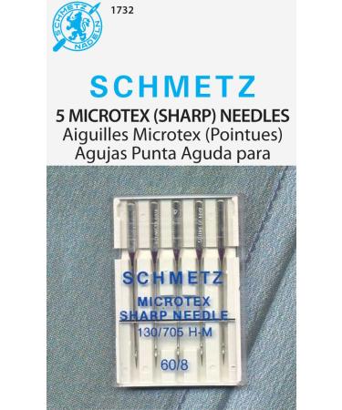 SCHMETZ Euro-Notions 1732 Microtex Sharp Machine Needles-Size 8/60 5/Pkg,Silver