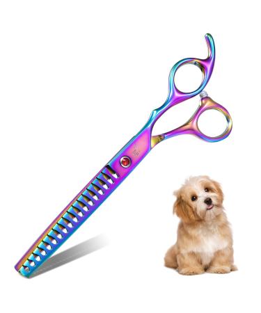 DRGSKL chunker scissors dog care scissors professional thin blender scissors for medium and large pets of Japanese stainless steel 440c rainbow rainbow chunker
